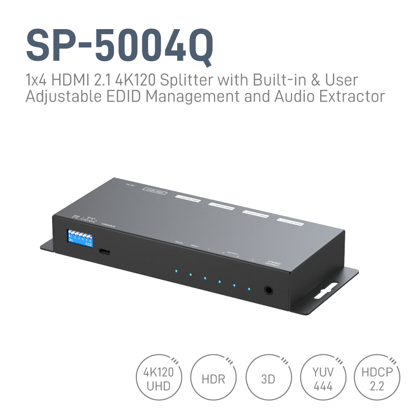 1x4 HDMI 2.1 Splitter with Built-in& User Adjustable EDID Management ...